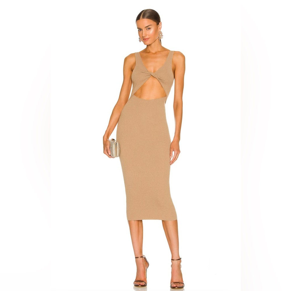 Bec & Bridge Oasis Knit Twist Midi Dress in Taupe
